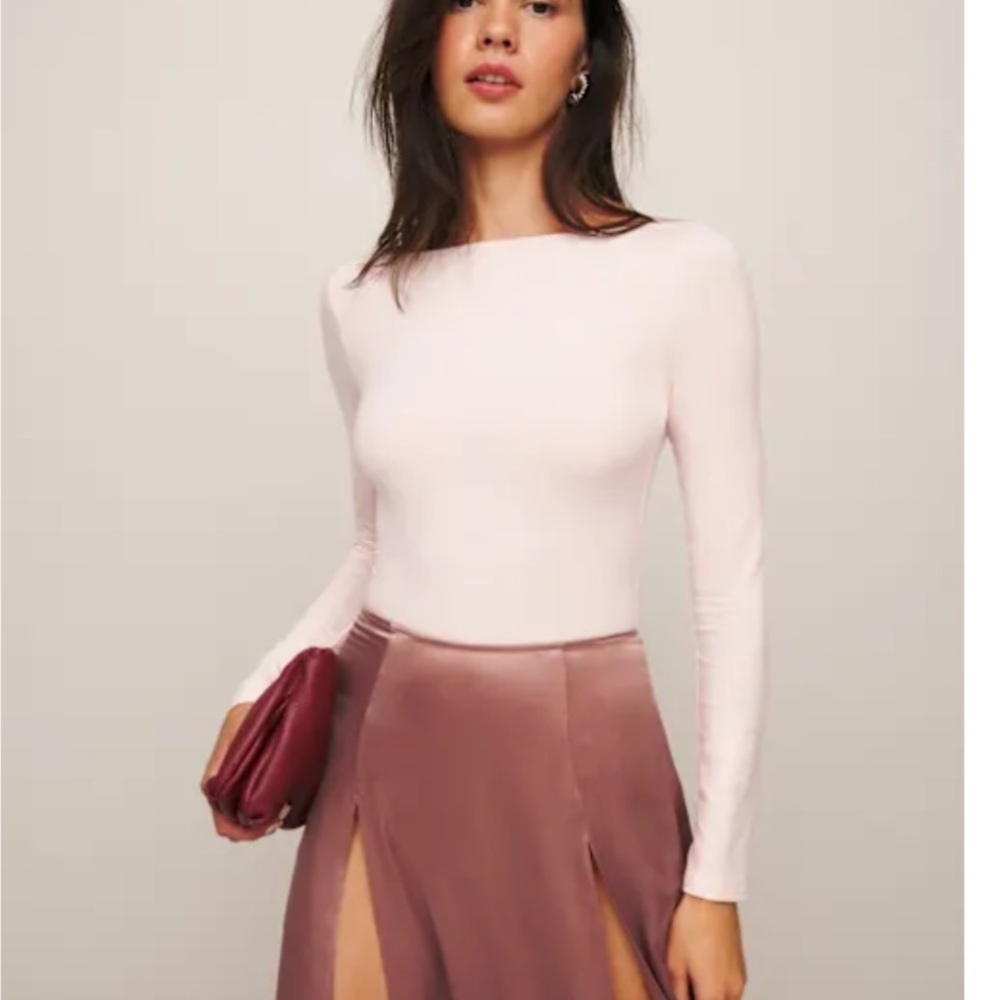 Reformation Pink Long Sleeve Bodysuit